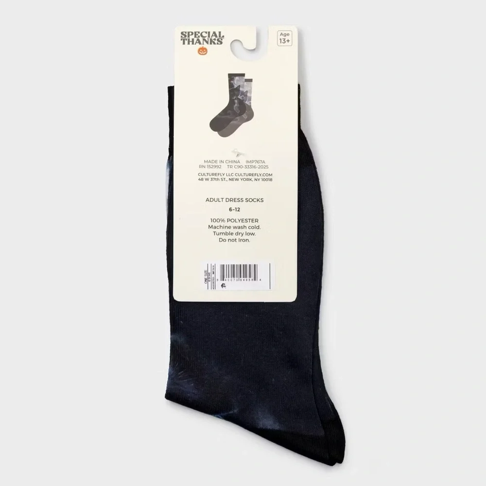 Men's nwt Special Thanks Halloween Black Cats & Moon Crew Socks - 6-12